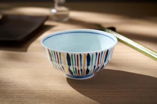 染錦点十草段付反飯碗