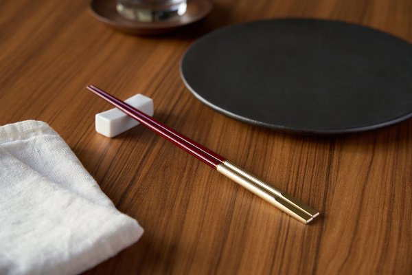 細身両天削丸箸 銀/赤溜 image